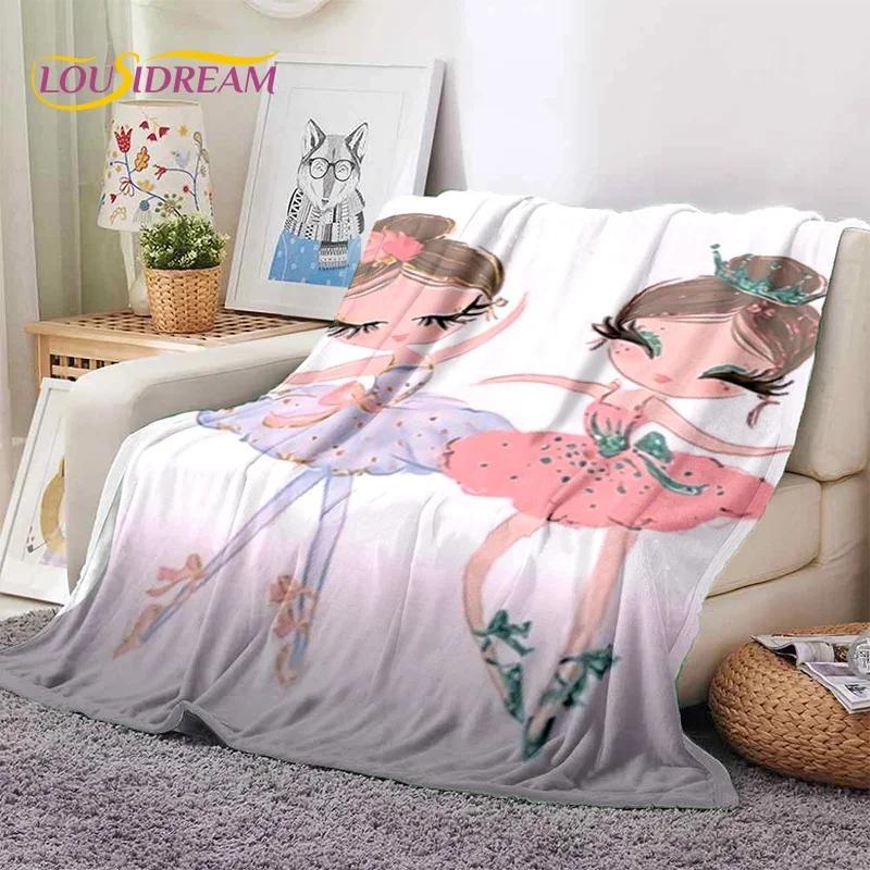 Roztomilá baletka, baletka, víla, kreslená, měkká flanelová deka na postel, do ložnice, na pohovku, na piknik, přehozová deka pro venkovní volnočasové aktivity, dárek