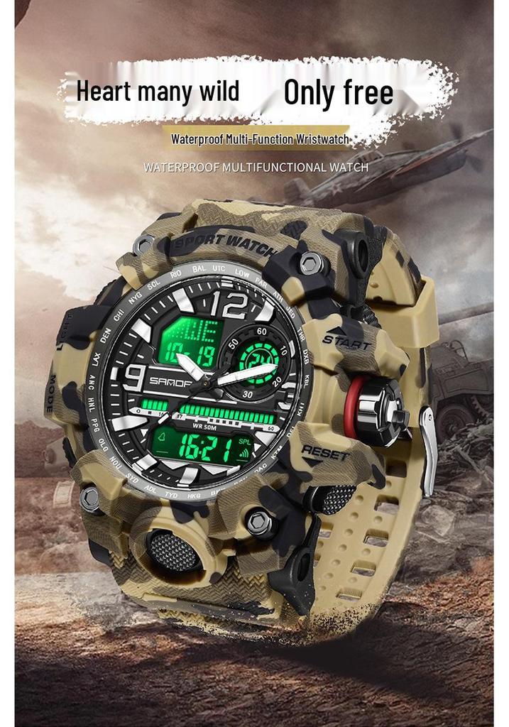 SANDA Youth Camouflage Sports Watch - Cool Dual Display, Waterproof Men's Electronic Watch