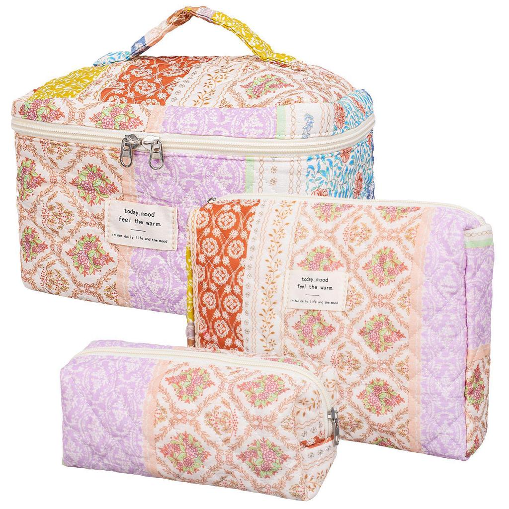 Three-Piece Floral Large-Capacity Makeup and Travel Bag Set