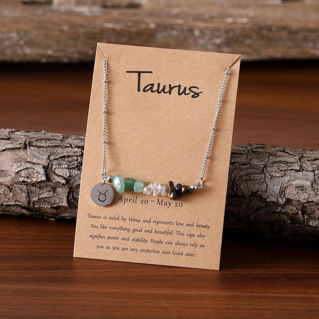 Collar Creativo Bohemio 12 Signos del Zodíaco Cuentas de Cristal de Piedra Preciosa Artificial Joyería de Astrología Regalo para Ella para Él Regalo de Navidad