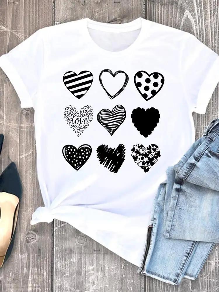Women Tshirts Casual Sleeve Regular FeUnisex Graphic Tops Clothes Summer Clothing Leopard Heart Sweet Fashion Aesthetic Clothes