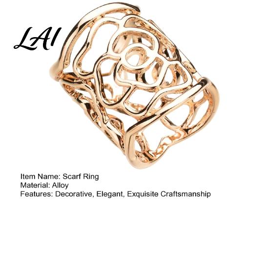 Geometric Scarf Clip Romantic Hollow Rose for Women Elegant Alloy Shawl Buckle Jewelry Gift Her Silk Scarves And Square Scarves Retro Floral