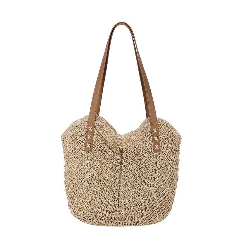New Hand-woven Bag Fashionable One-shoulder Bag Straw Woven Bag Paper Rope Vacation Beach Bag Shoulder Bag Backpack Tote Bag