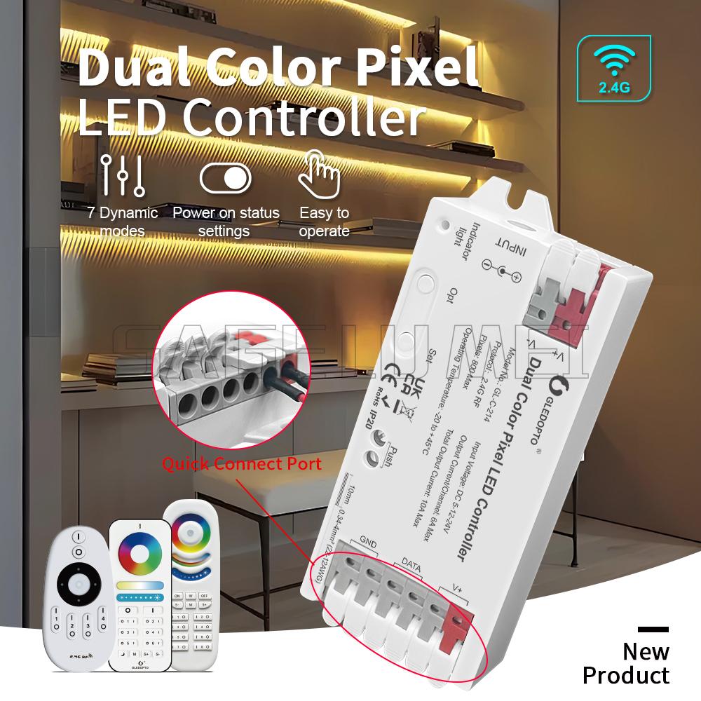 GLEDOPTO RF Pixel LED Controller Dual Color WWCW CCT Dimmer White Light Horse Racing Lighting GL-C-214 Dynamic Wago Connect Port