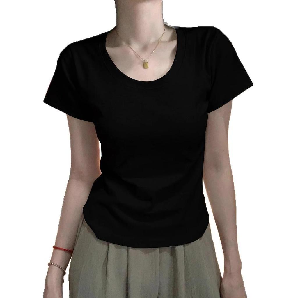 Women's Summer U-Neck Slim Fit Milk Yellow T-Shirt