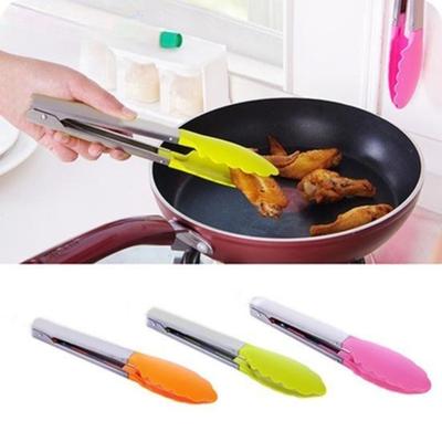 Silicone Salad Cooking Tongs with Stainless Steel Handle BBQ Kitchen Utensils