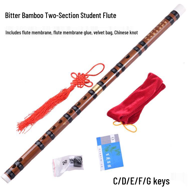 

Bitter Bamboo Two-Section Student Flute - Ethnic Brass Wind Instrument for Beginners Key of E