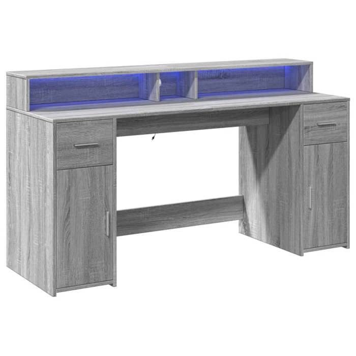 VidaXL Bureau et lumières LED sonoma gris 160x55x91 cm bois ingénierie, bureau de travail, bureau d'étude, bureau à 3309434