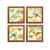 Jardin Bird Framed Painting/Posters for Room Decoration, Set of 4 Brown Frame Art Prints/Posters for Living Room (4 Unit, 9 X 9 Inches)