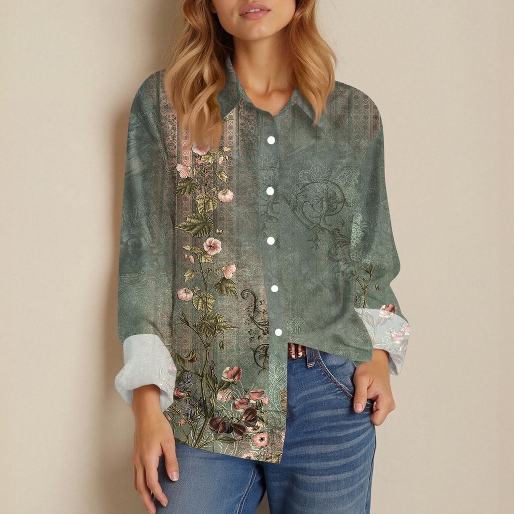 Women's Shirt Blouse Print Button Long Sleeve Casual Basic Shirt Collar Regular Top