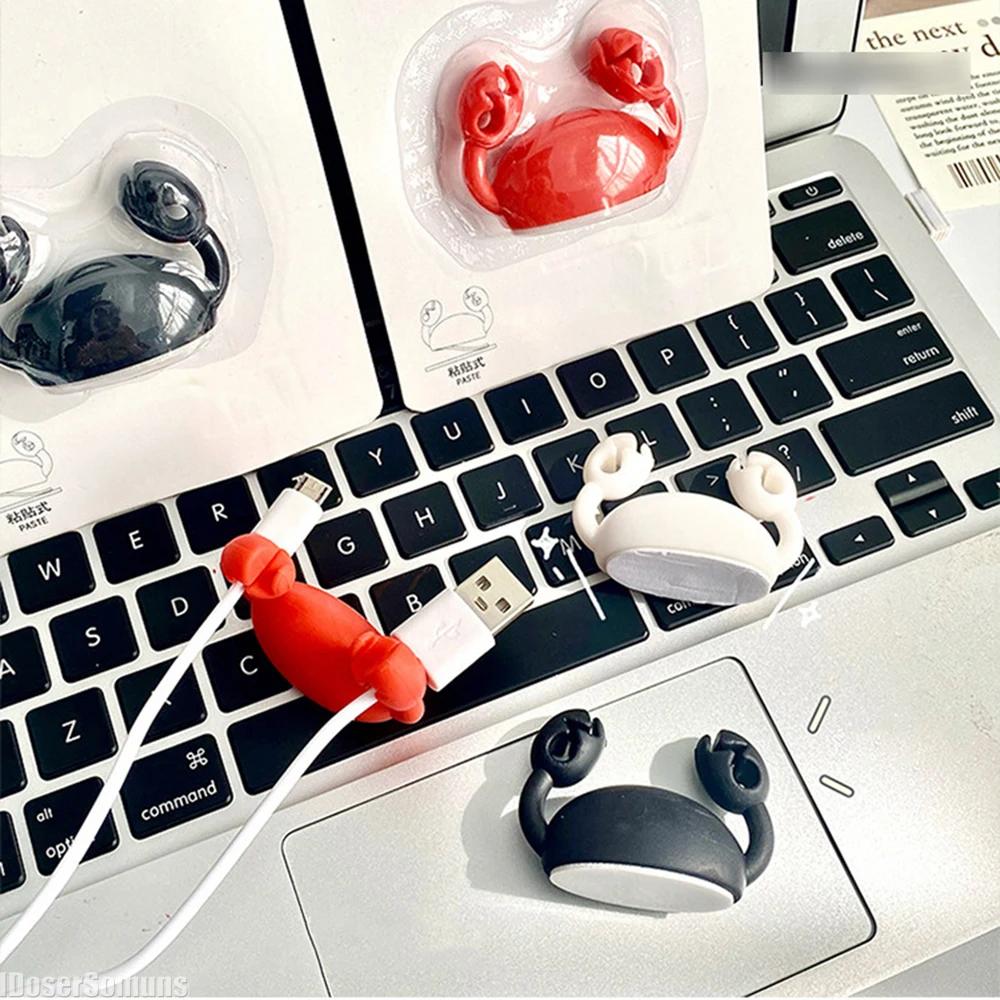 2025 NEW Cute Crab Desktop Data Cable Manager Fixing Clip Organizer Multifunctional Hook Desk Home Essential for Tidying Up