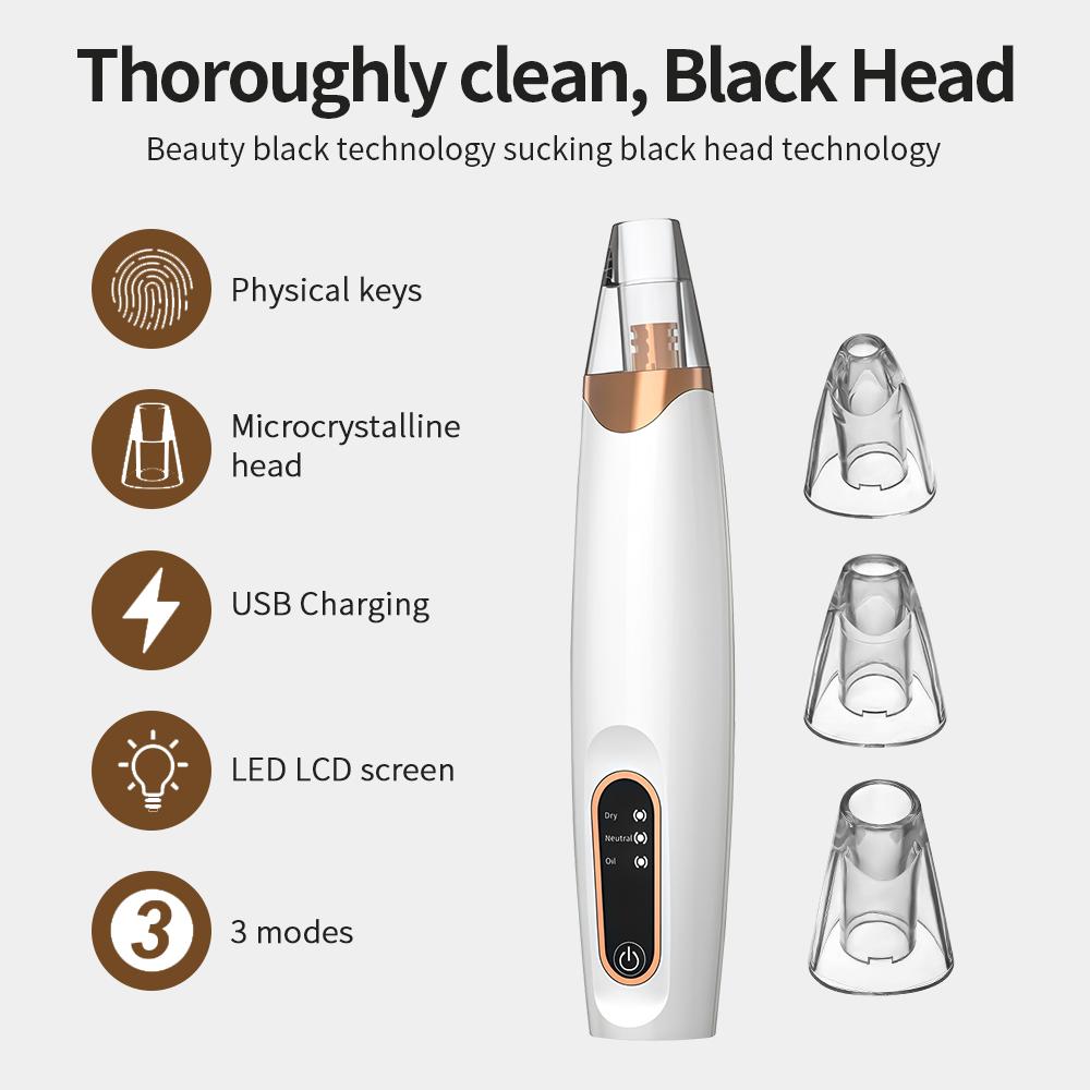 Acne Treatment Tool Efficient Blackhead Remover Rechargeable Pore Vacuum with Led Screen 3 Suction Probes 3 Modes for Women Men