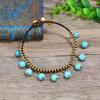 Bohemian ethnic style short necklace women's collarbone chain red and blue turquoise fringed anklet retro vacation set