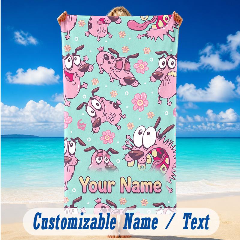 Beach Towel Custom Name Text, Quick Dry Large Towel For Beach HomeCourage the Cowardly Dog