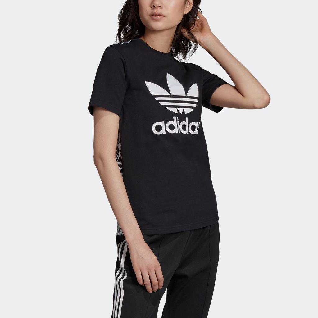 Adidas Originals Casual Sports Breathable Leopard Print T-Shirt Women Tops Black DY0883