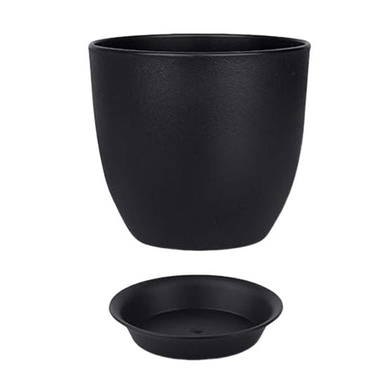 Flower Pot with Saucer Plastic Plant Pot with Drainage Holes Modern Decorative Planter