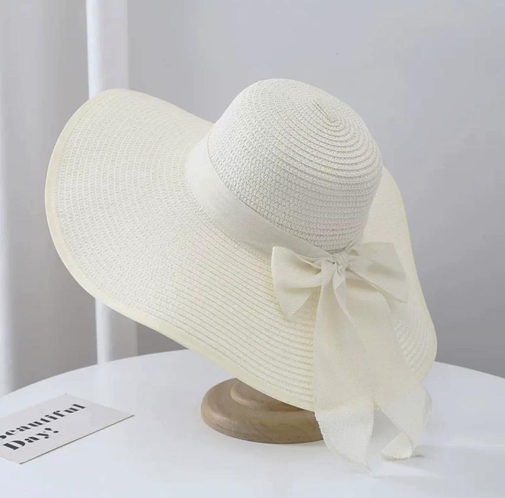 Korean Version of Straw Sun Hat, Foldable Women's Summer Bow Sun Hat, Vacation Big Along the Beach Straw Hat Big Brim