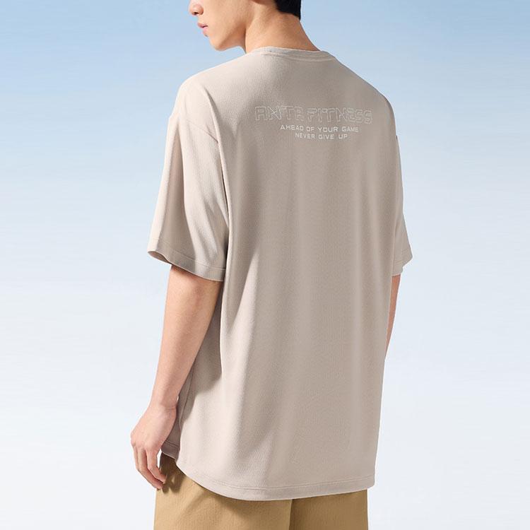 Anta Training Series Letter Round Neck Pullover Short Sleeve Drop Shoulder T-Shirt Men Tops Gray 952427122-3