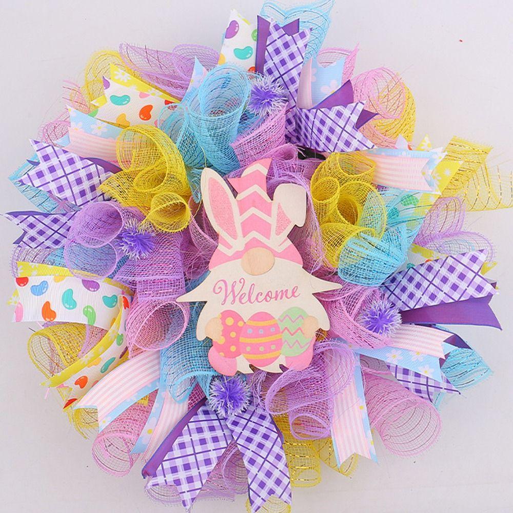 Hanging Easter Dwarf Rabbit Wreath Handmade Door Hanging Garlands  Kids Gifts
