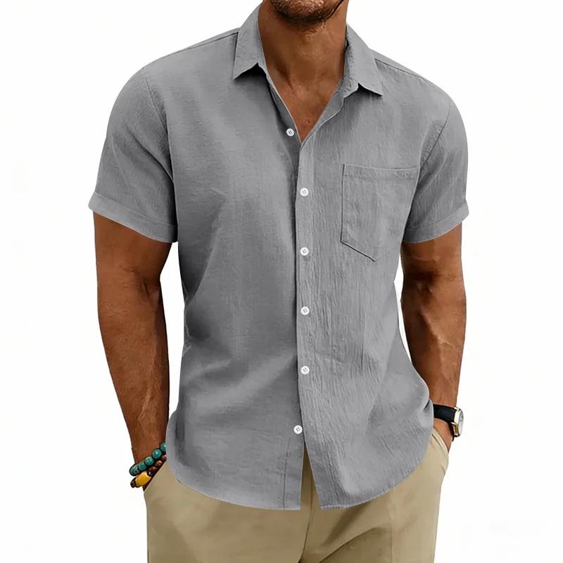 Men's Summer Beach Linen Shirt Breathable Lapel Casual Button Down Short Sleeve Tops White Black Daily Vacation Shirts For Men