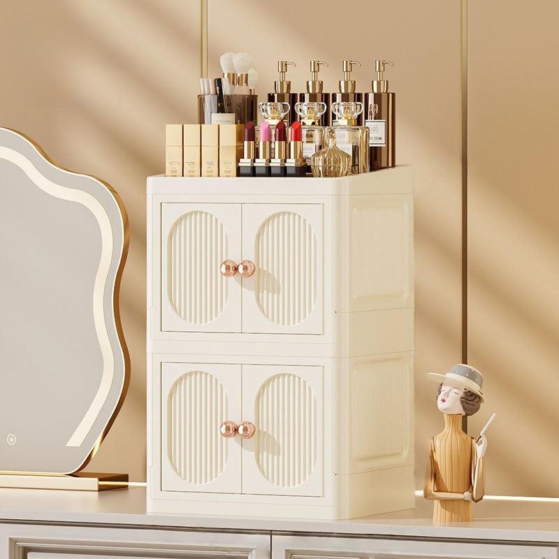 Dustproof Makeup Organizer Cabinet Multi Layer Storage Box with Door Desktop Cosmetic Skincare Organizer