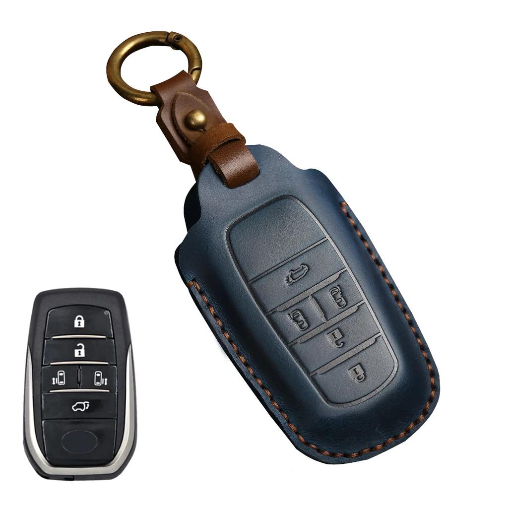 Leather 2/3/4 Button for Toyota Camry CHR Corolla RAV4 Avalon Land Cruiser Prado Prius 2017 - 2022 Car Key Cover Leather Key Fob