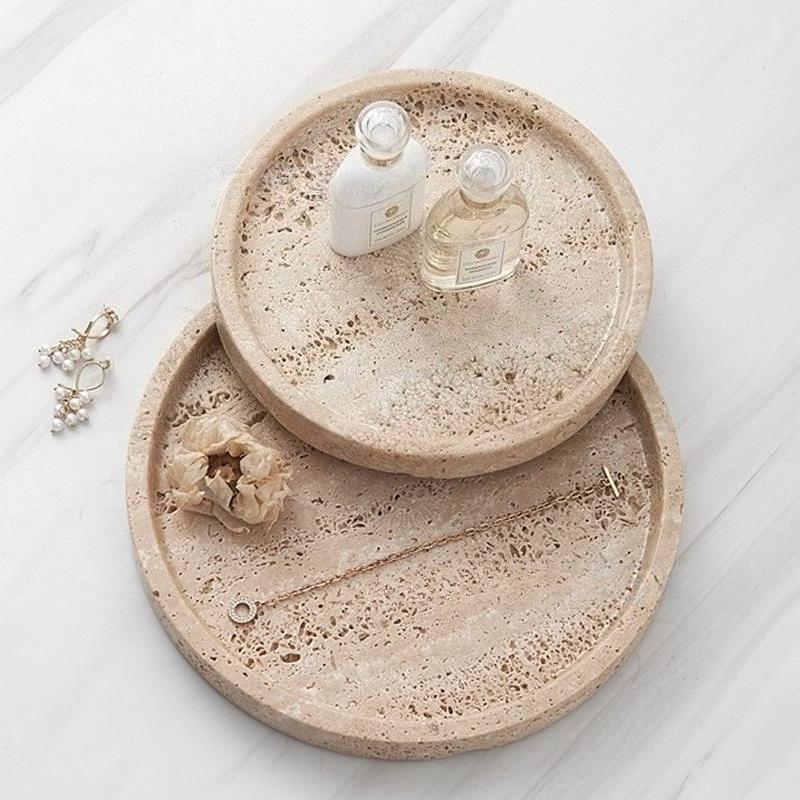 Natural Marble Round Tray Nordic Style Light Luxury Home Decoration Beauty Tray Bathroom Storage Tray