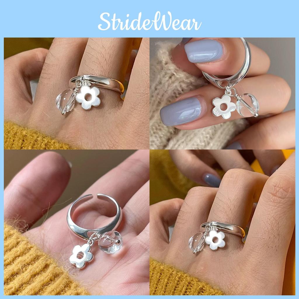 Chic Adjustable Open Finger Ring Featuring Natural White Crystal Flower Design For Women