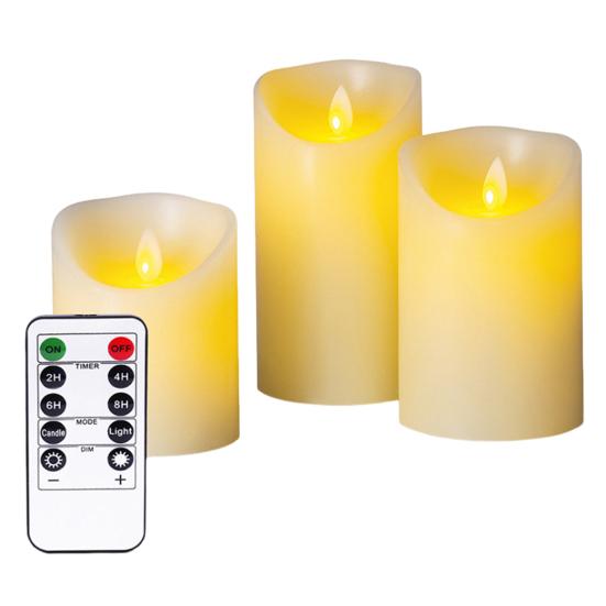 3Pcs LED Flameless Candles Outdoor Real Wax Candle with Remote Control Indoor Battery Operated Flickering LED Pillar Candles