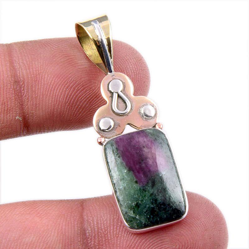 

Ruby In Zoisite Lab-Created 925 Sterling Silver Gift Two Tone Pendant 1.75 f1p03