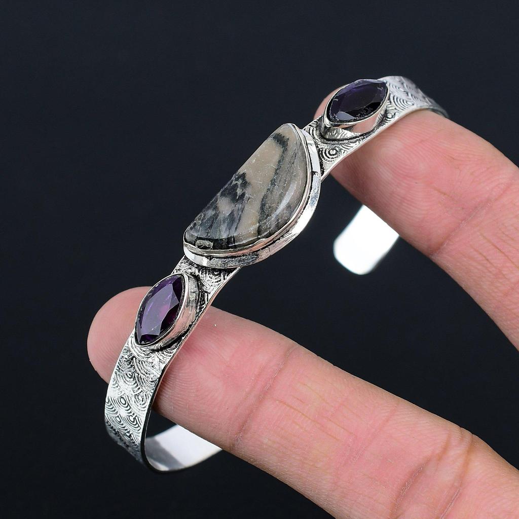 Mothers day Deal 925 Silver Spider Web Jasper Stone Amethyst Wife Bangle Jewelry