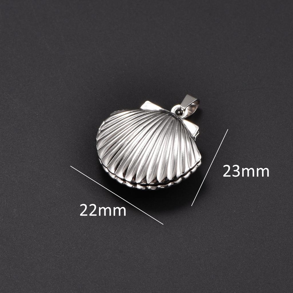 Stainless Steel Seashell Photo Locket Pendant Necklace for Women Men Picture Box Frame Charms Chain Metal DIY Jewelry Accessory