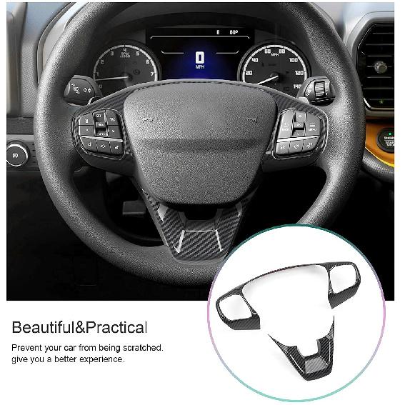Black Carbon Fiber ABS Interior Steering Wheel Trim For Ford Bronco Sport +