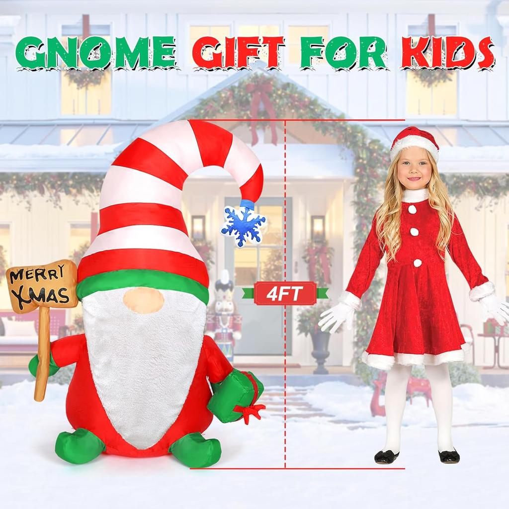 Christmas Inflatables Gnome, 4FT Blow Up Christmas Gnome Outdoor Decorations, Inflatable Yard Decoration, Christmas Holiday Gnome Decor for Party,