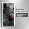 Retro Black Rose Tempered Glass Phone Case Suitable for Samsung Galaxy S26 S25 S24 S23 S22 S21 S20 FE/Ultra/Plus Anti Drop