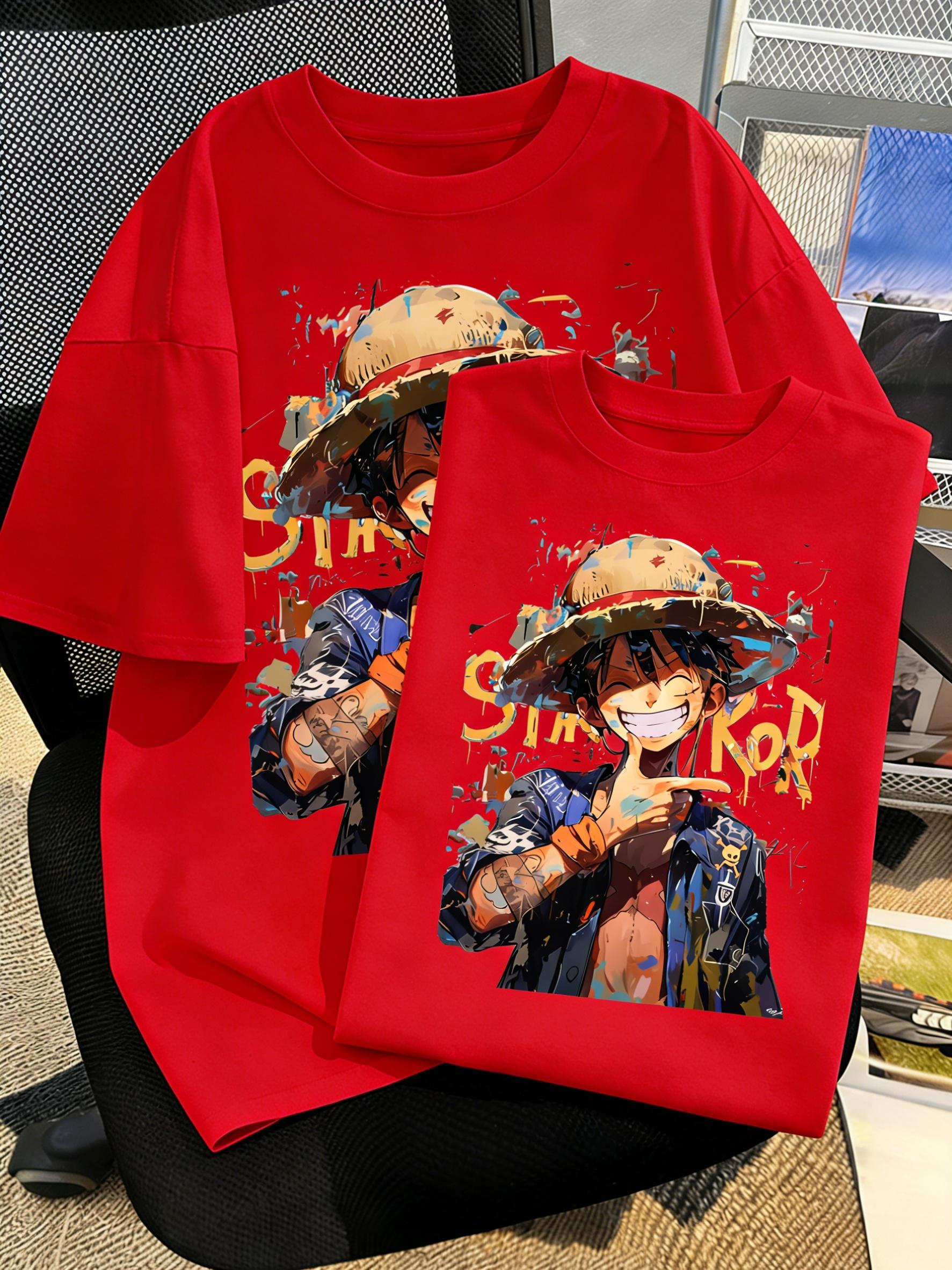 

Plus Size One Piece Anime Printed Men and Women Tshirt Casual Parent Child Top Fashion Summer Y2K Street Wear Harajuku Style S