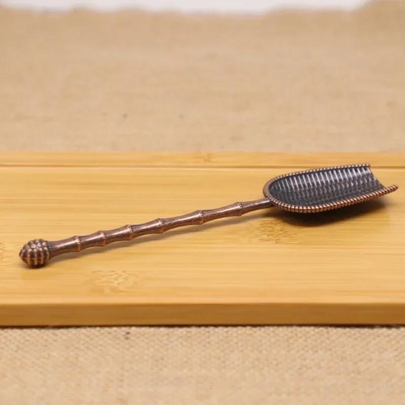 Retro Metal Chinese Tea Scoop Spoon Copper Teaspoon Bamboo Shape Tea Set Shovel Kongfu Tea Ceremony Utensils Accessory Tool