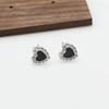 New Small Heart Enamel Black Crystal Rhinestone Stud Earrings for Women Wedding Zircon Christmas Girl Valentine's Day Gift