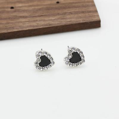 New Small Heart Enamel Black Crystal Rhinestone Stud Earrings for Women Wedding Zircon Christmas Girl Valentine's Day Gift