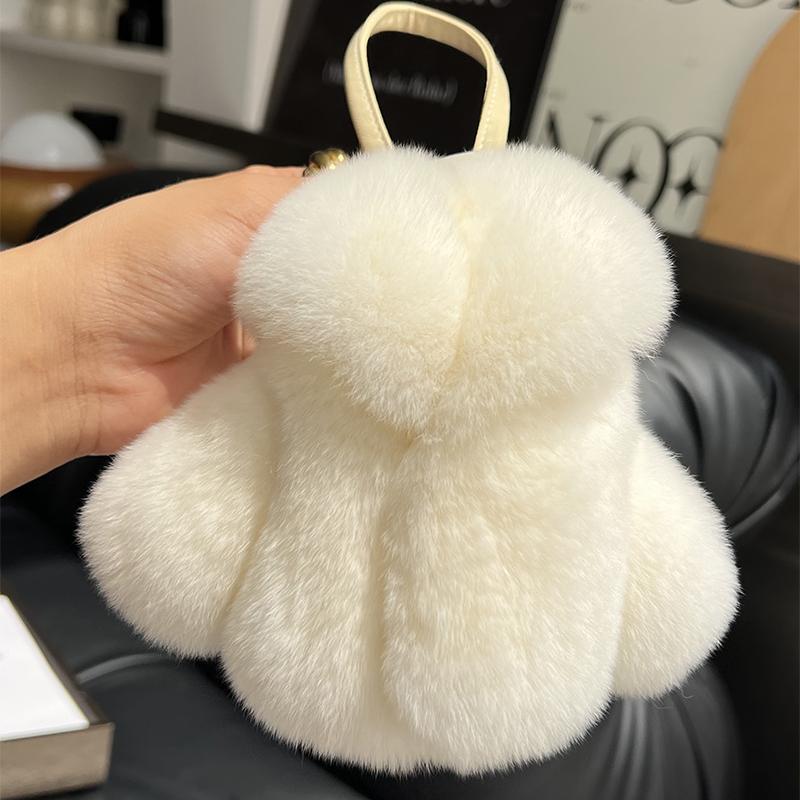 

Rex Rabbit Fur Keychain Small Clothes Modeling Keychain Fur Pendant Key Chain Keychain Fluffy Keyring Gift For Women Bag Charms 13 cm