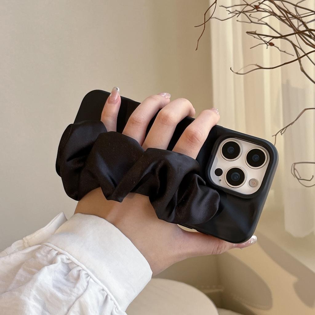 Minimalist Irregular Wrinkle Phone Case with Silk Scarf Wristband for iPhone 11-17 Series, TPU Shockproof Cover with Skin-Friendly Matte Finish