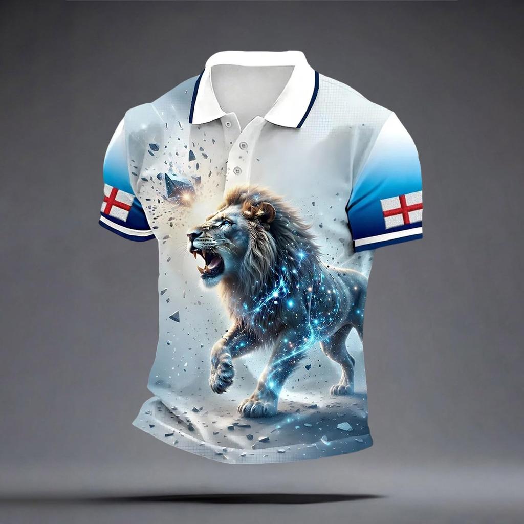 Men's Classic Polo Shirt Football Jersey England Style Short Sleeve Button Collar Lightweight Breathable Fabric Sportswear