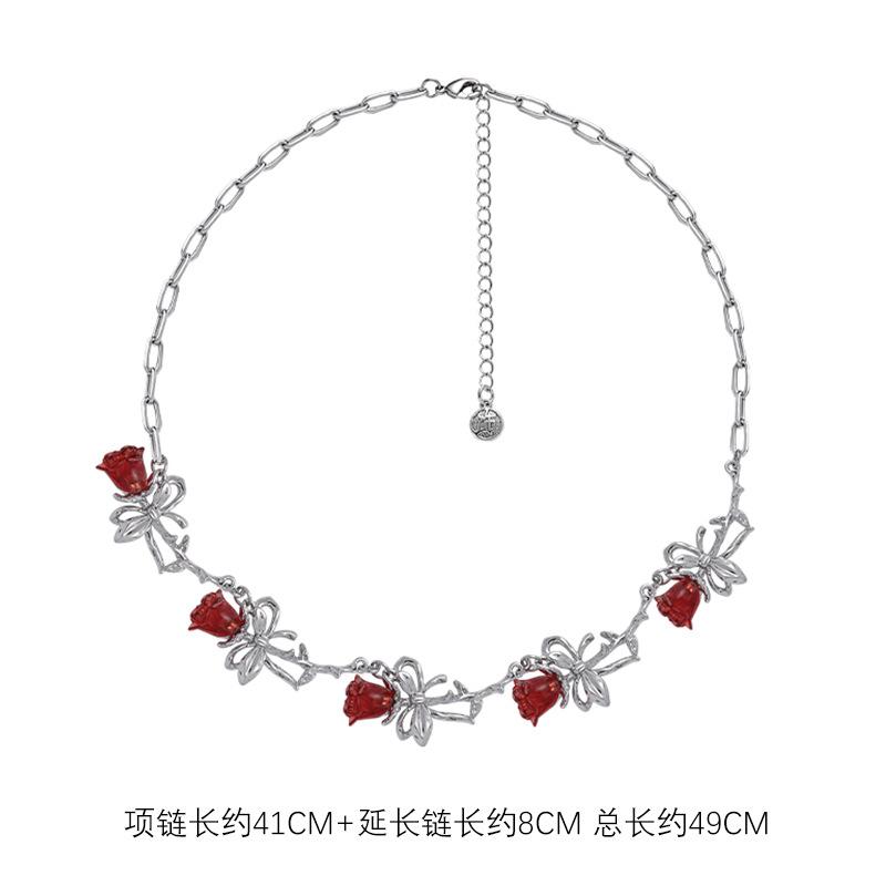 

Red rose necklace high-end sense light luxury versatile niche sweet and cool temperament wholesale collarbone chain necklace