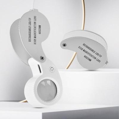 1 Set 40X 60X Foldable Magnifying Glass With Uv Led Lights Illuminated Magnifier For Jewelers Gems Coin Rechargeable Magnifier