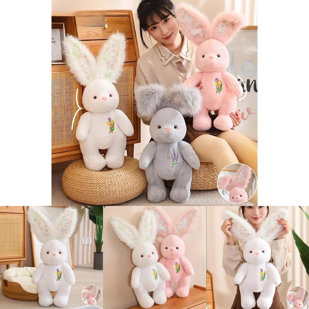 Adorable 60cm Grey Pink And White Rabbit Plush Toy Pillow For Girls Cozy Bedtime Companion