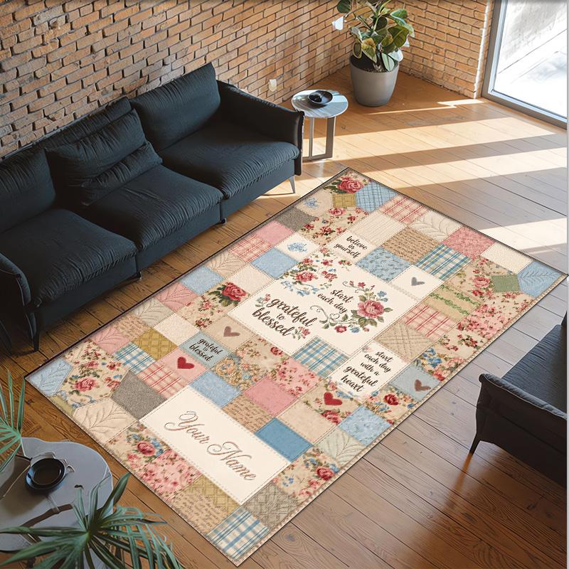 Hearts Theme Crystal Velvet Floor Rug Personalized Custom Name Text Warm Carpet Home Decoration