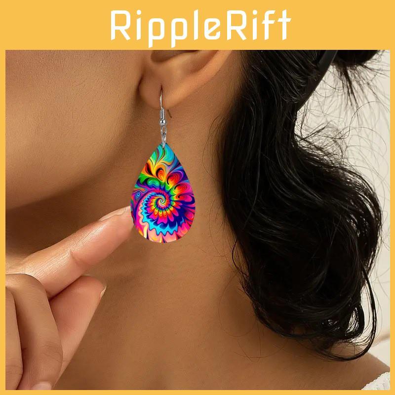 Fashion Colored Pattern Water Droplet Shaped Acrylic Earrings For All
