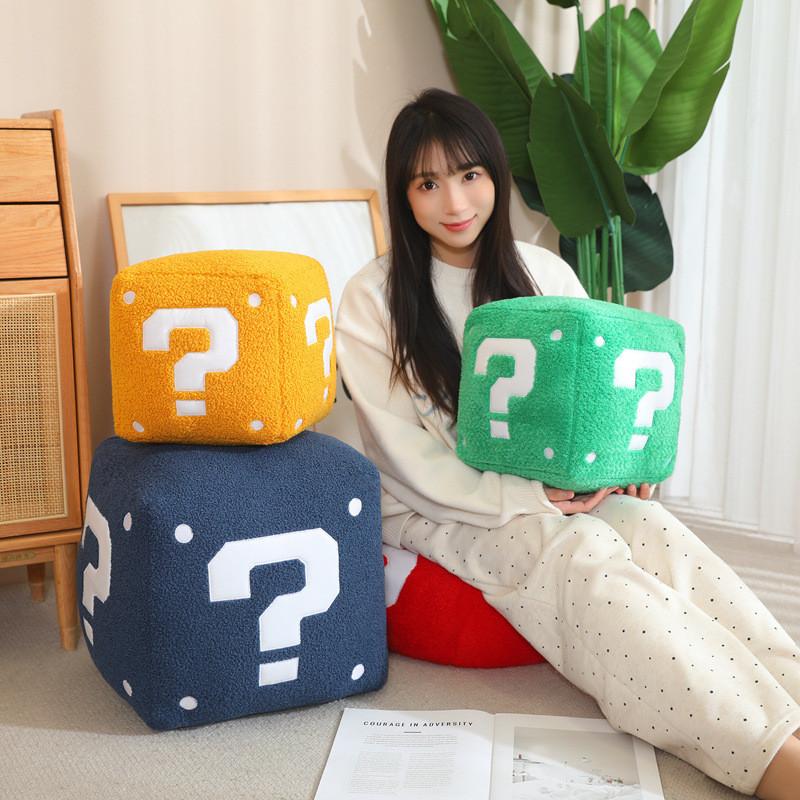 Mario Question Mark Box Plush Toy Cartoon Stuffed Doll Room Sofa Gift Decoration