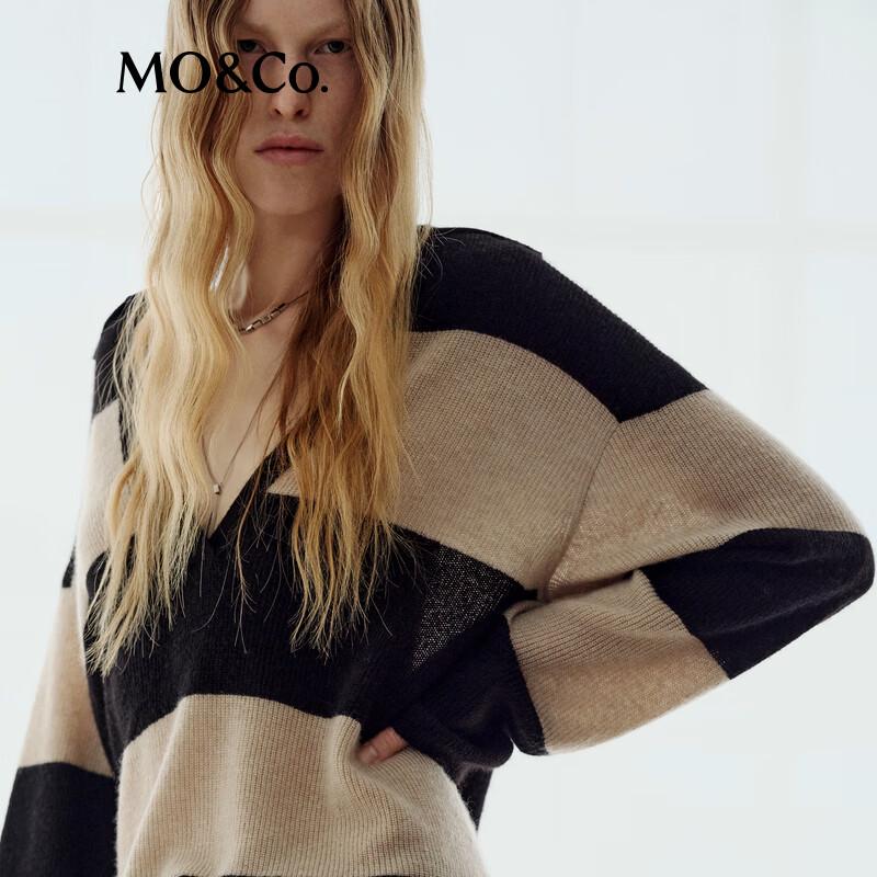 MO&Co. Women's Striped V-Neck Knit Sweater