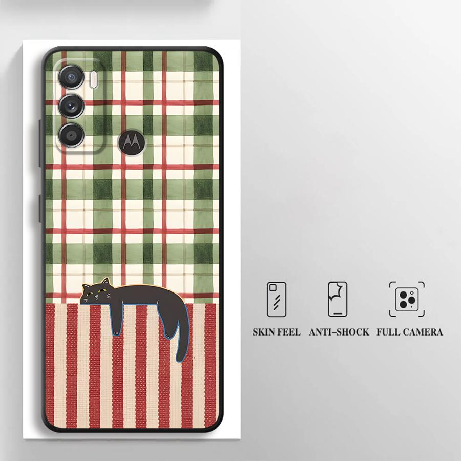 Cartoon Grid Cat Case for Motorola Moto G60s G51 G73 G52 G71 Edge 20 Pro 30 Lite G32 G50 G53 G30 G22 Edge40 Phone Cover